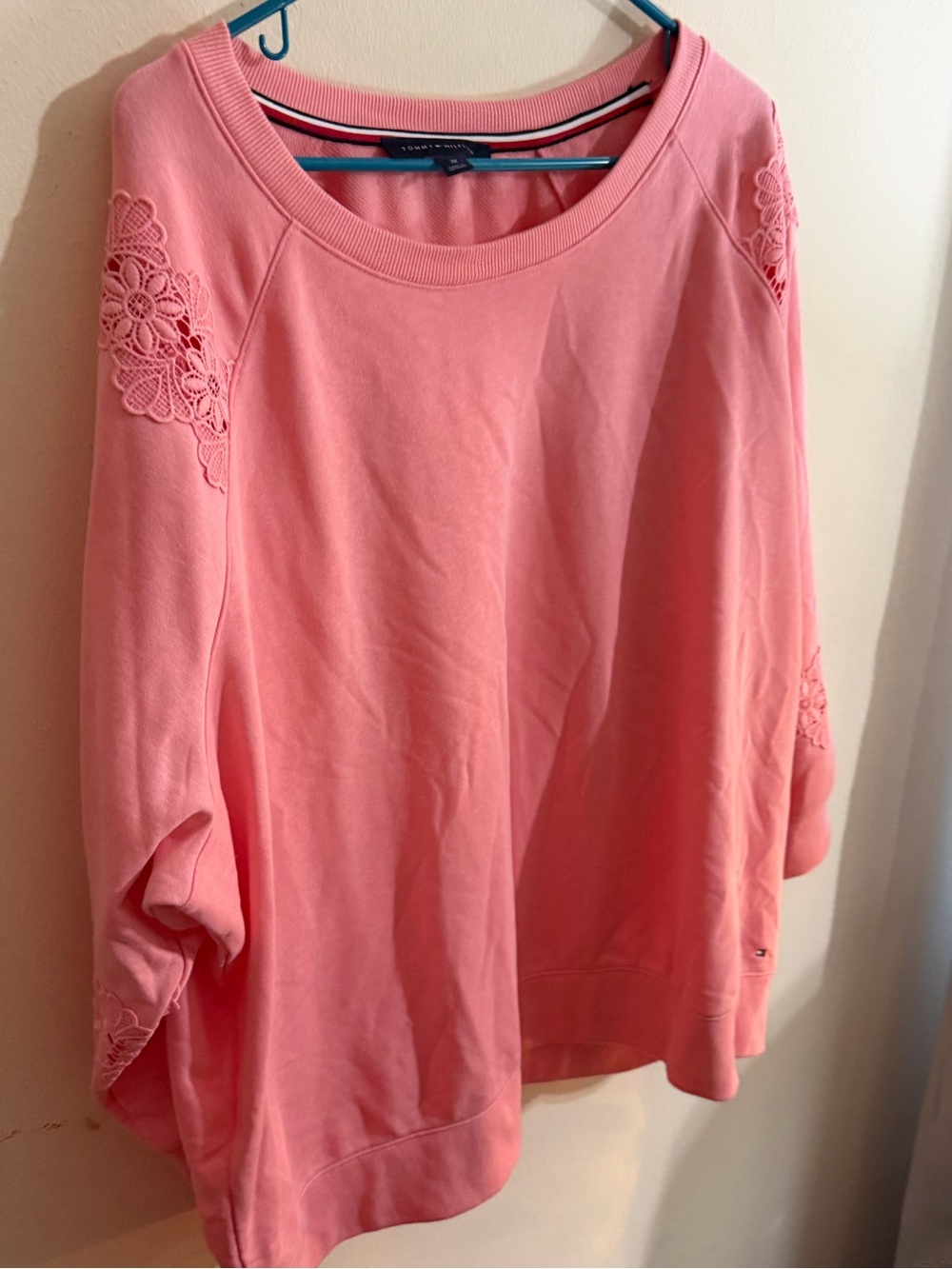 NWOT Tommy Hilfiger Size 3x Pink Lace-Trim Sweatshirt